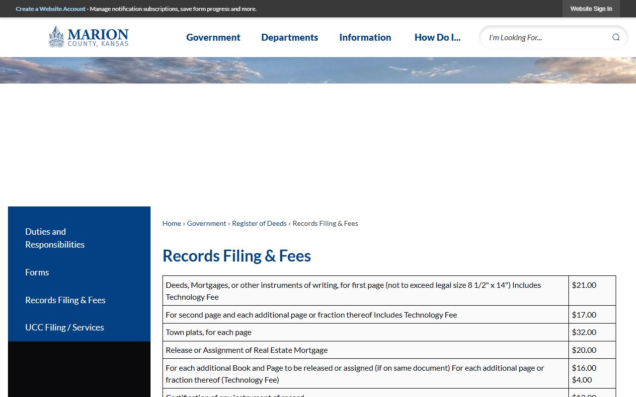 Marion County clerk records Register of Deeds filing fees distinction
