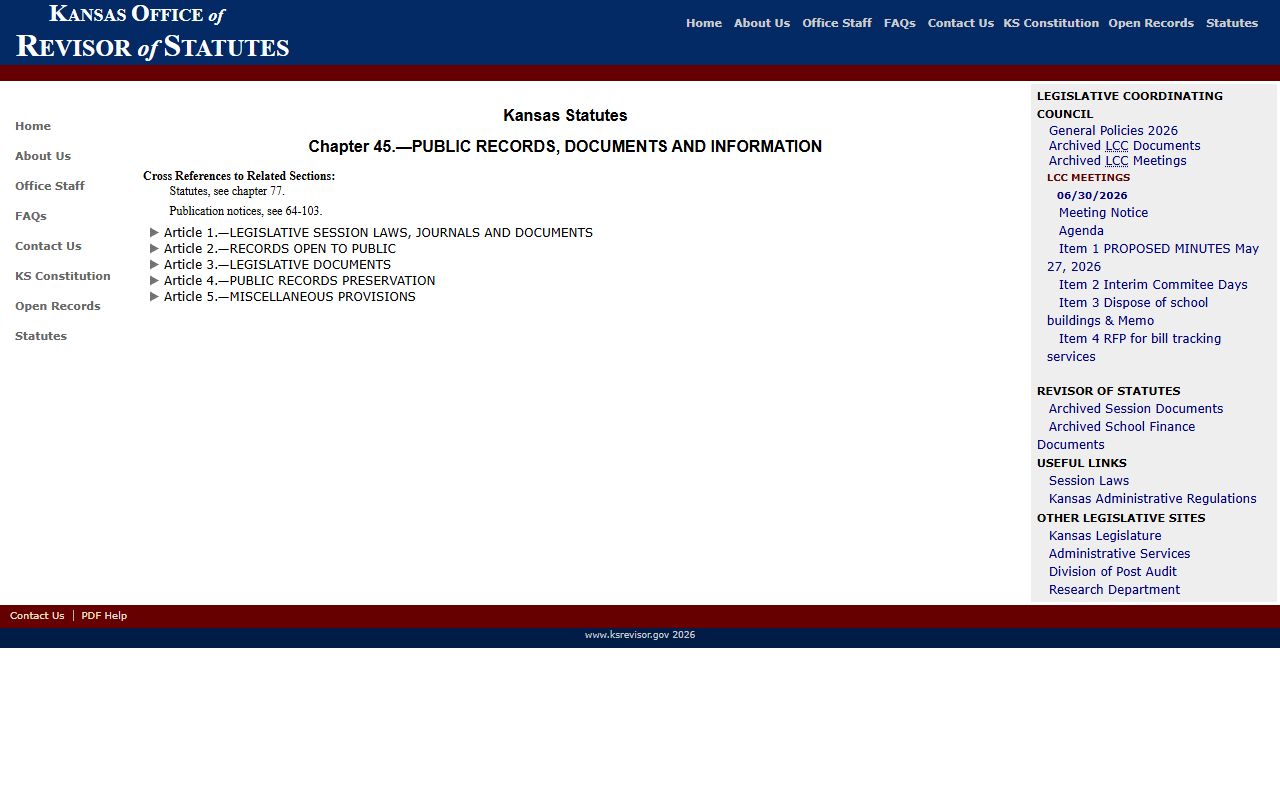 Marion County clerk records Kansas public records statutes