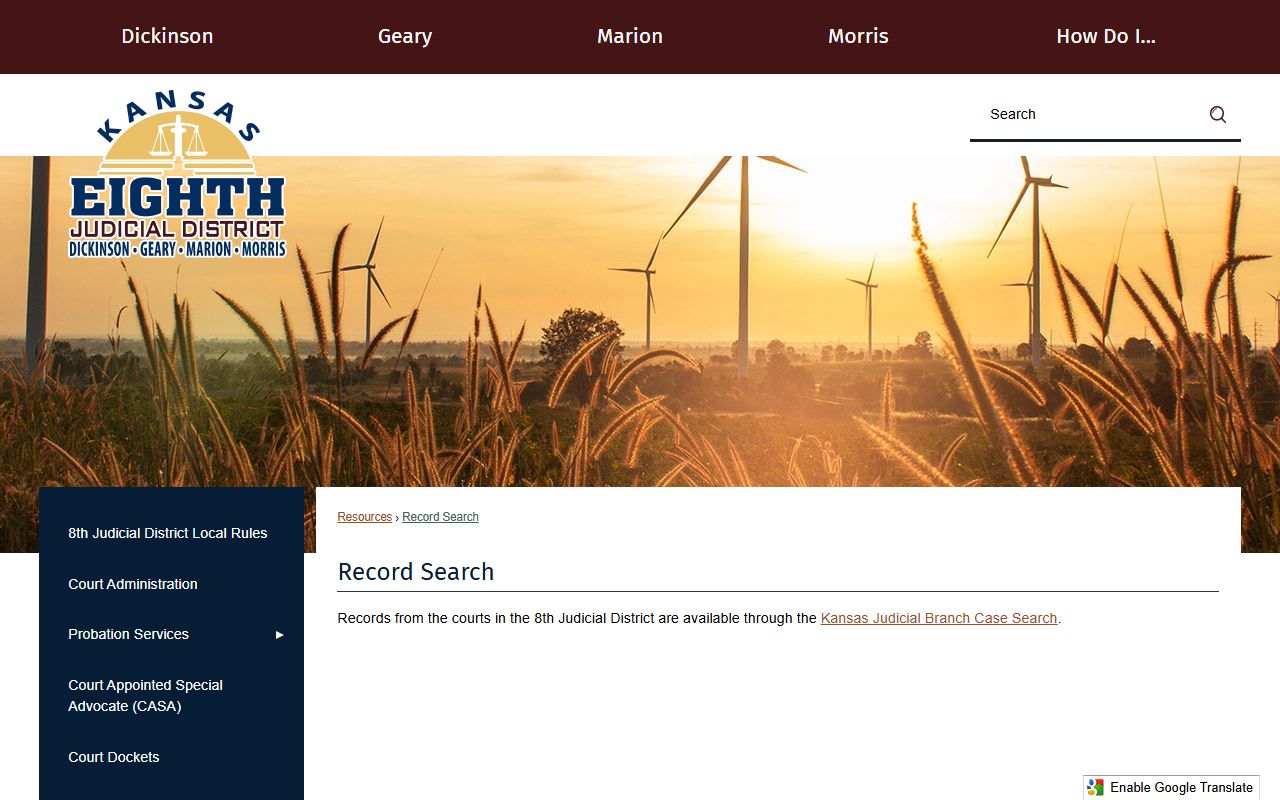 Marion County court records 8th Judicial District record search page