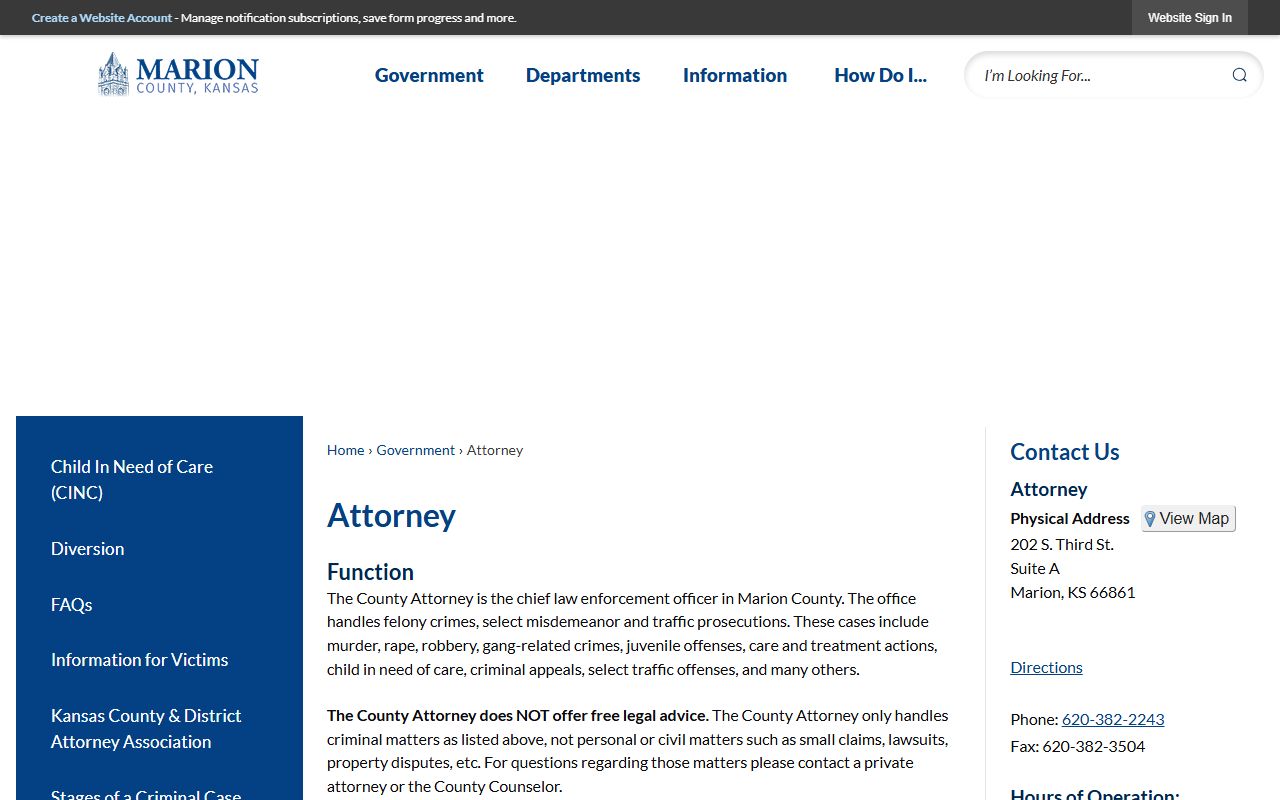 Marion County criminal court records County Attorney page