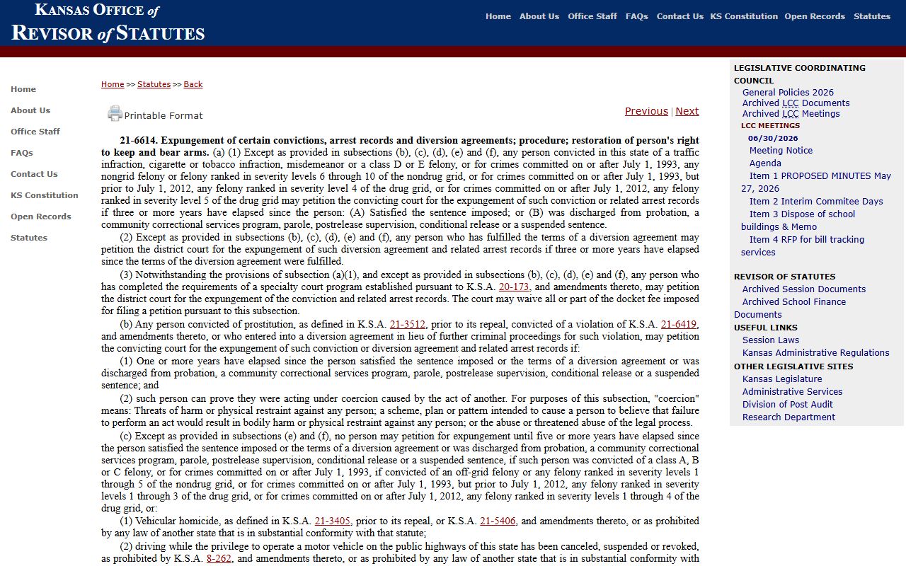Marion County criminal court records Kansas expungement statute