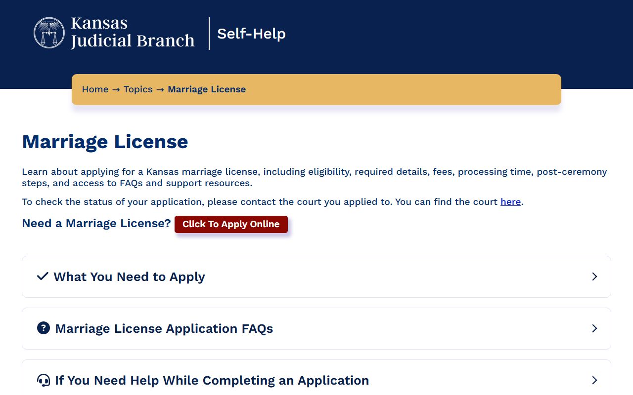 Marion County marriage records Kansas online marriage license self-help page