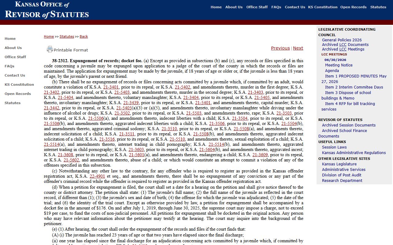 Marion County probate records Kansas juvenile expungement and restricted record context